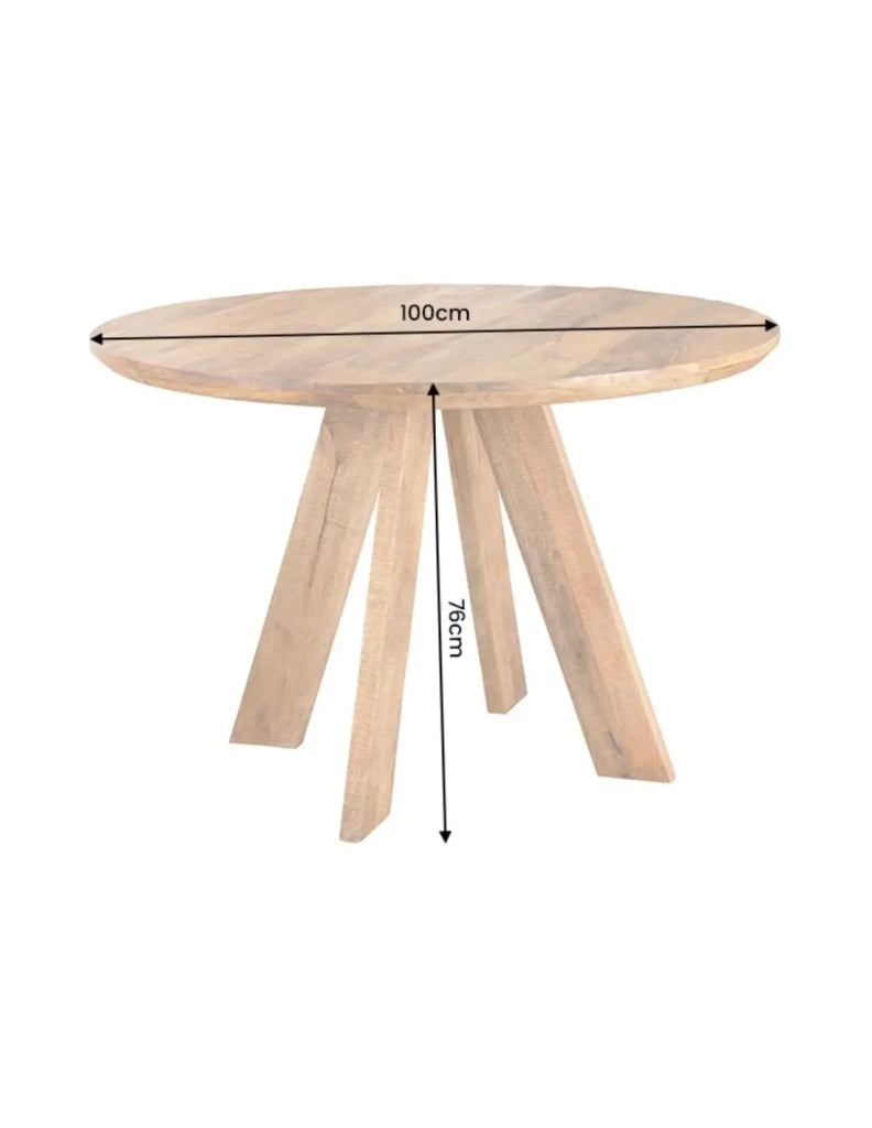 Tavolo da pranzo rotondo ELYA 100 cm in legno massello di mango – 4 posti