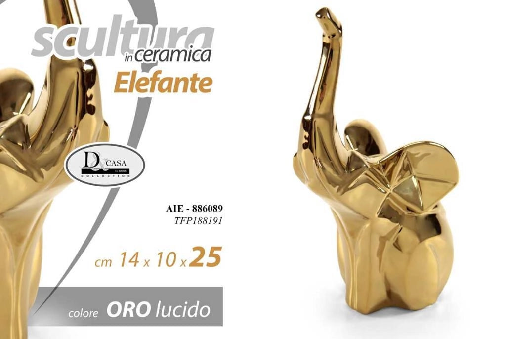 Decorazione Casa Scultura Elefante Oro 14 x 10 x 25 cm