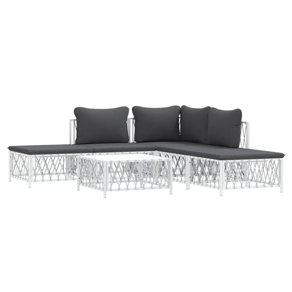 Set Salotto da Giardino 6 pz con Cuscini in Acciaio Biancocod mxl 76600