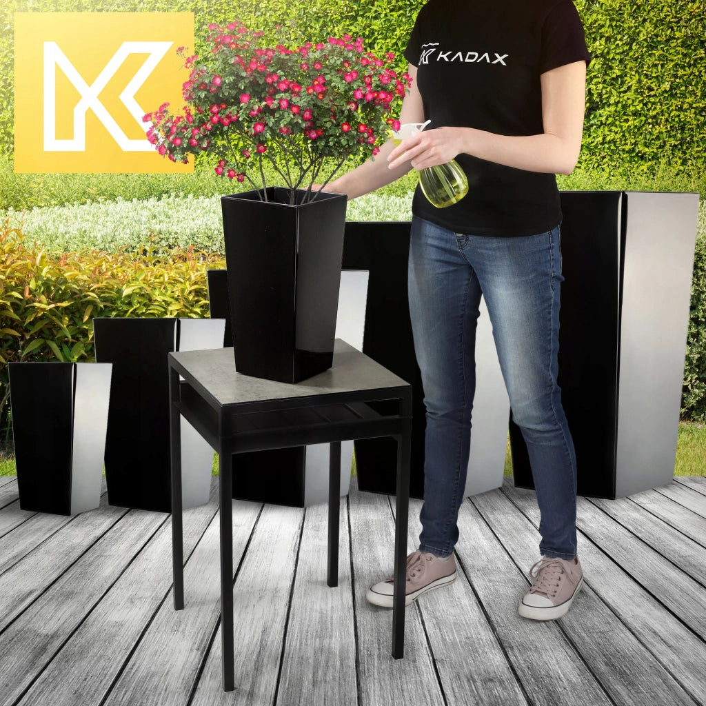 Vaso da fiori KADAX per giardino + inserto 18x36 cm, alto, nero lucido, grande, fiori