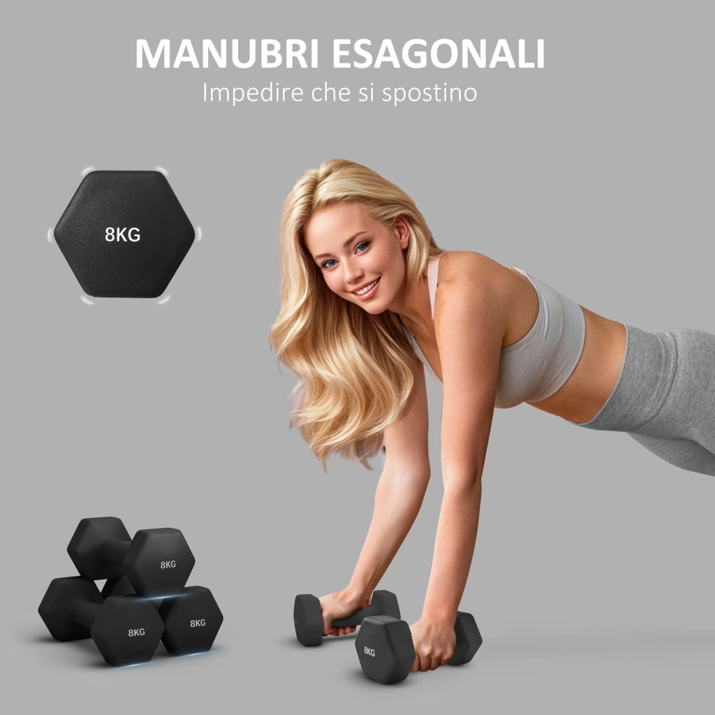 Manubri Esagonali 2x8 kg ¨C zephmum ¨C Nero, Metallo e Plastica, 24x11x11 cm