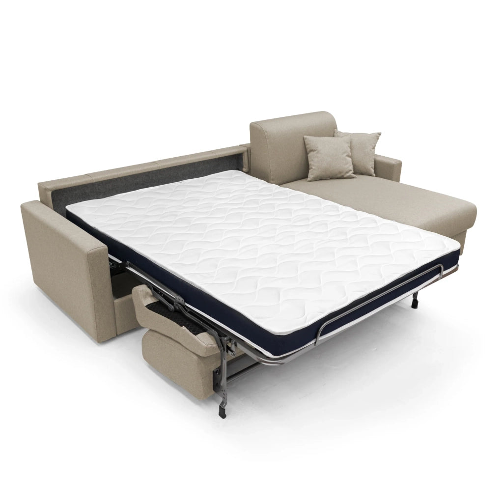 Chris Divano letto angolare 5 posti in tessuto impermeabile T13 248 cm Sinistro (mat. 120x197) beige
