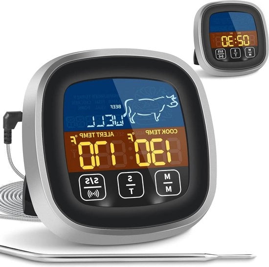 Termometro per carne - Termometro digitale per grigliatore con sonde in acciaio inossidabile 16 cm - Rapido e preciso - Funzione allarme - Per forno BBQ cucina