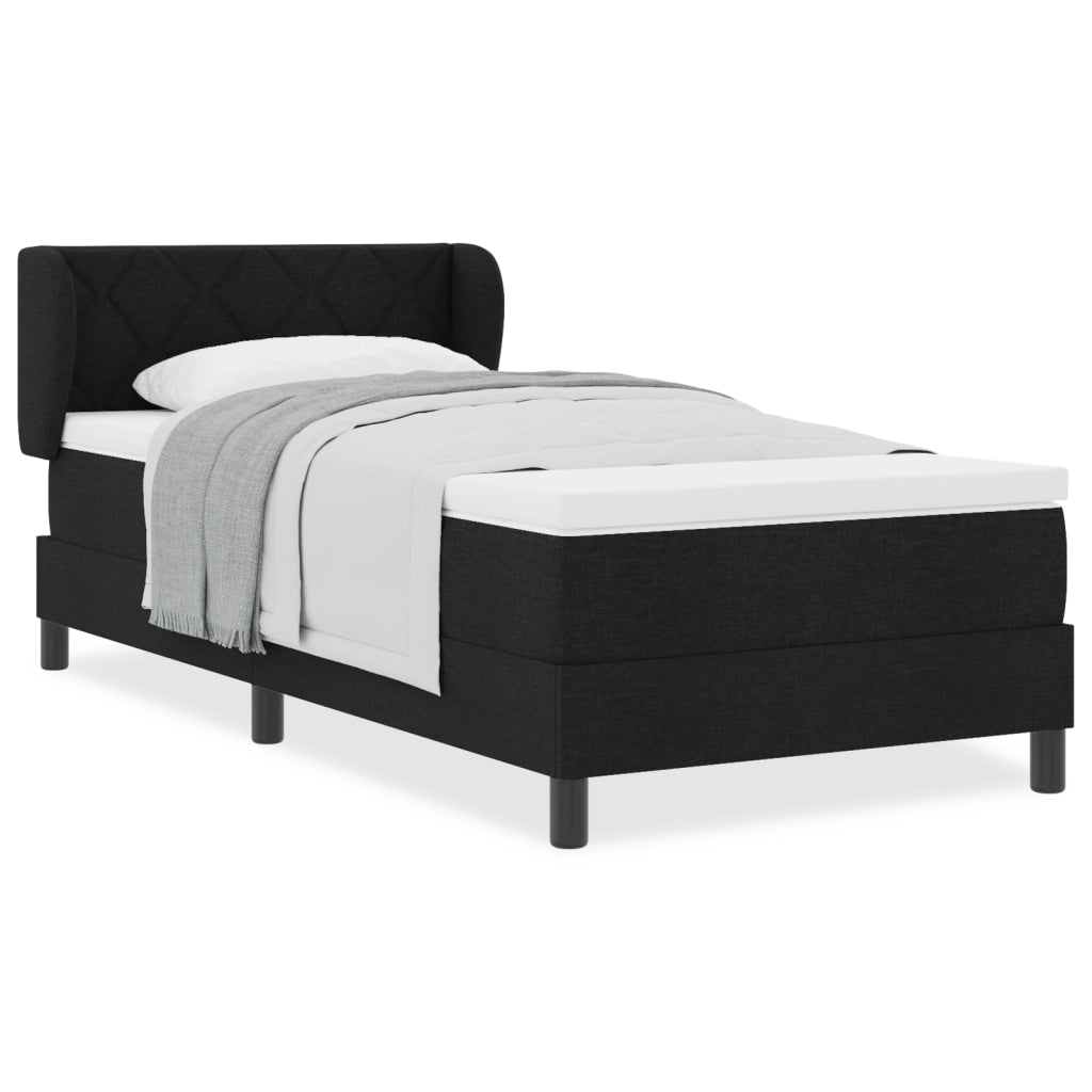 Letto Box Spring con Materasso Nero 90x200 cm Tessuto