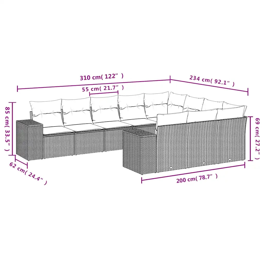 Set Divani da Giardino 10pz con Cuscini in Polyrattan Marrone 3223092