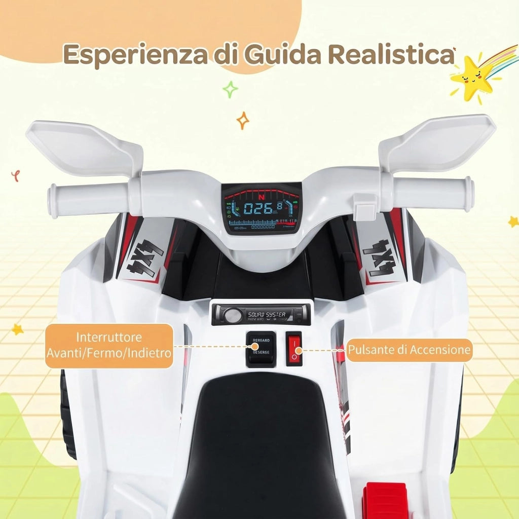 Quad Elettrico per Bambini, ATV elettrico con Rimorchio Posteriore, Macchina Giocattolo a Motore con Ruote Resistenti, 2-3 km/h, Veicolo per Bambini 3 Anni+ (Bianco)