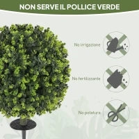 Set 2 Piante Artificiali di Bosso da 40 cm con Picchetto Integrato per Interno ed Esterno, Verde