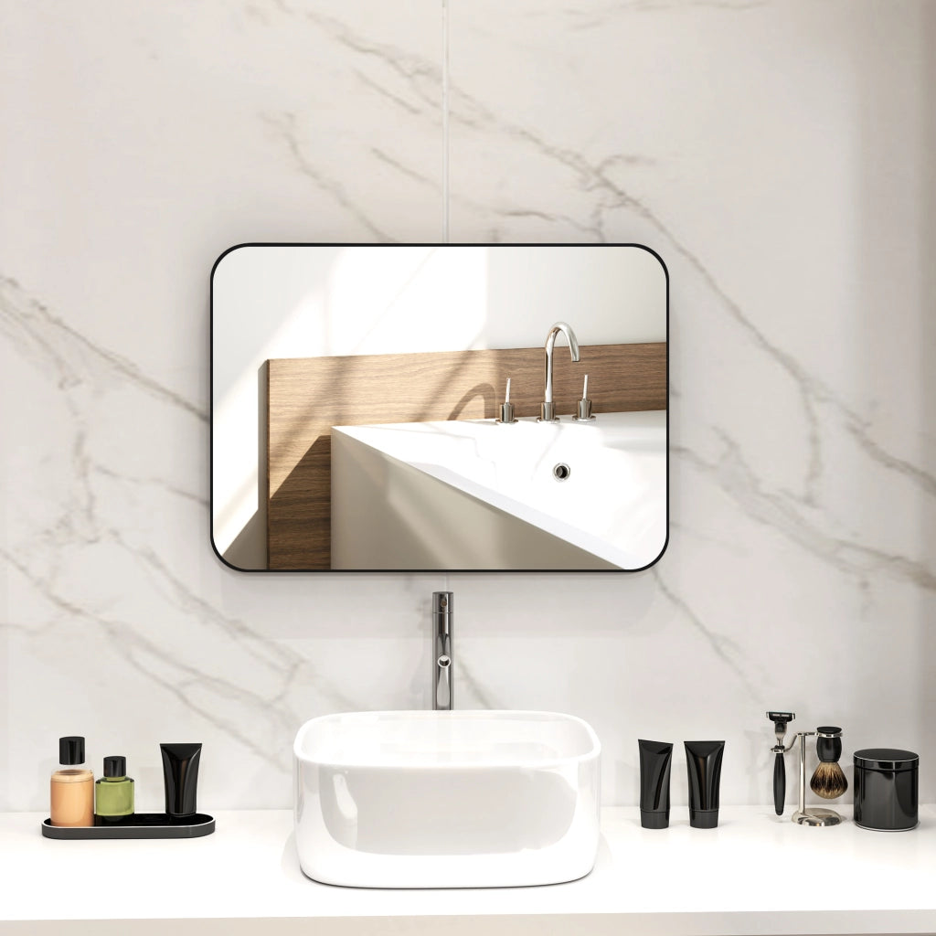 Specchio da Bagno con Cornice in Metallo ¨C Minimal ¨C Nero 50x70 cm