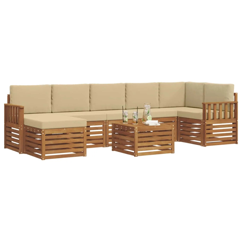 Set di divani da esterno con cuscino 8 pcs Naturale e Beige