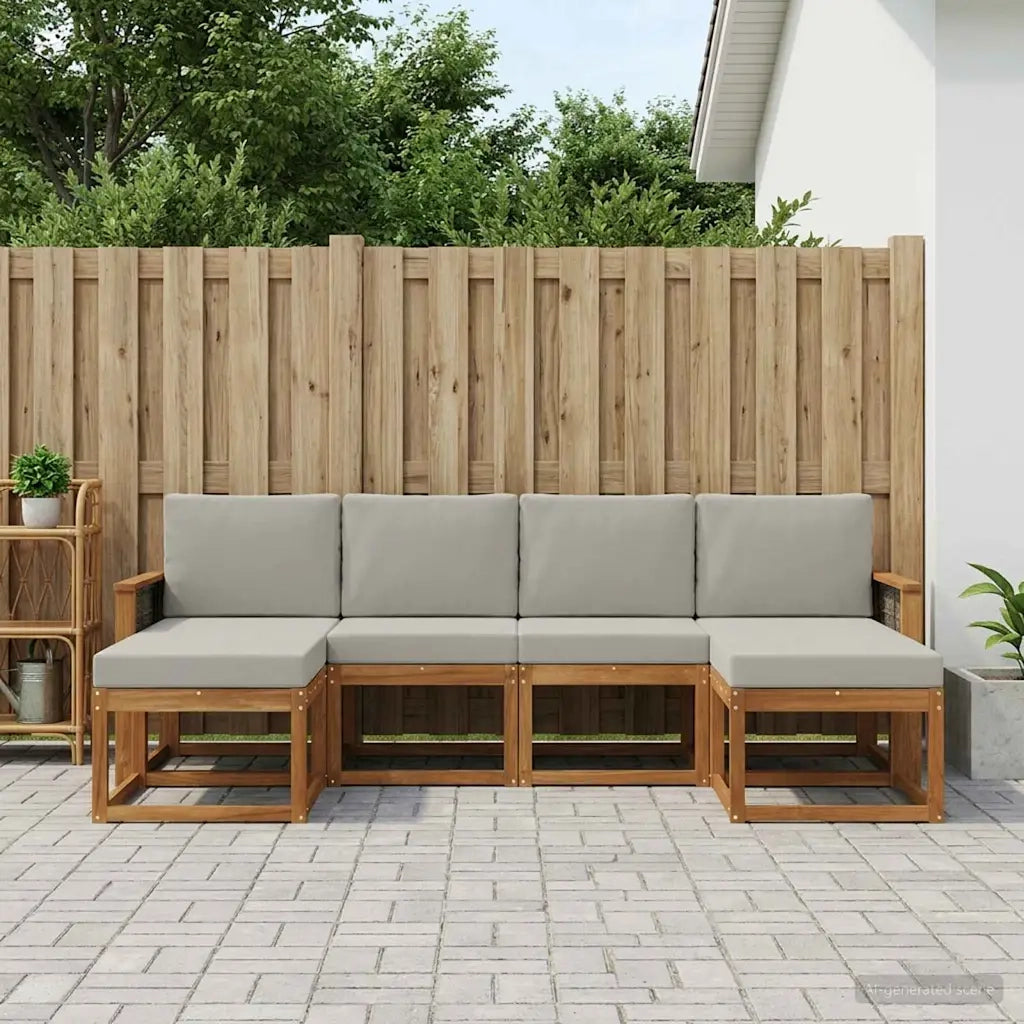 Set di divani da esterno 6 pcs Naturale e Grigio Chiaro