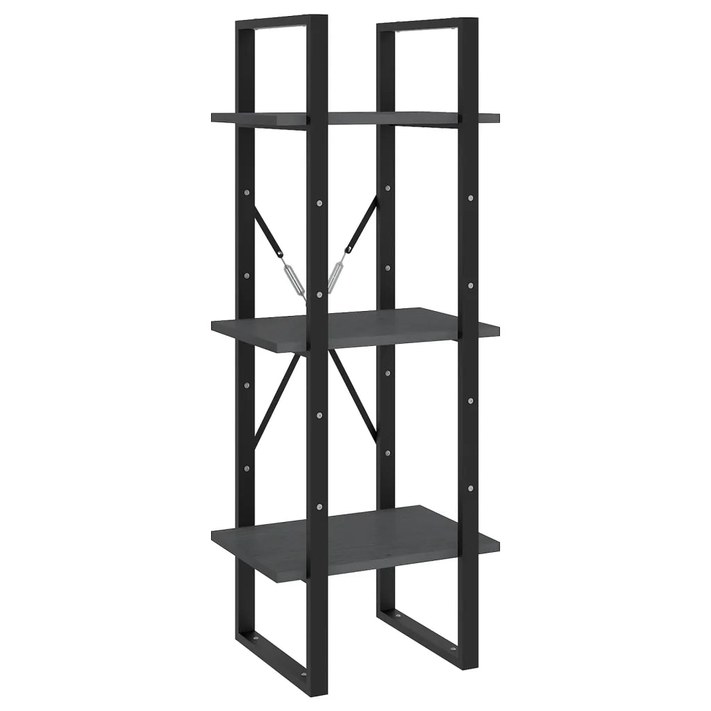 Libreria a 3 Ripiani Grigia 40x30x105 cm in Massello di Pino cod mxl 16938