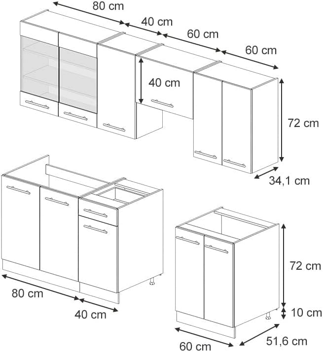Cucina componibile Fame-Line, Grigio scuro, 240 cm senza piano di lavoro