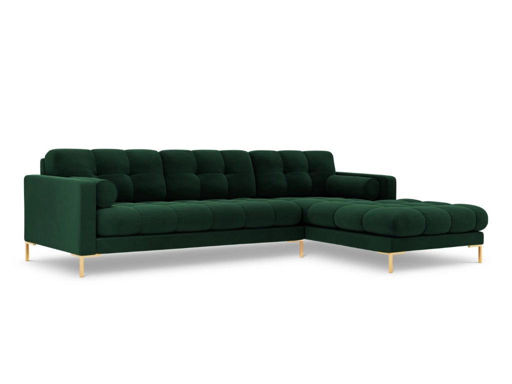 Cosmopolitan Design - Divano angolare destro "Bali" 5 posti in velluto verde bottiglia 