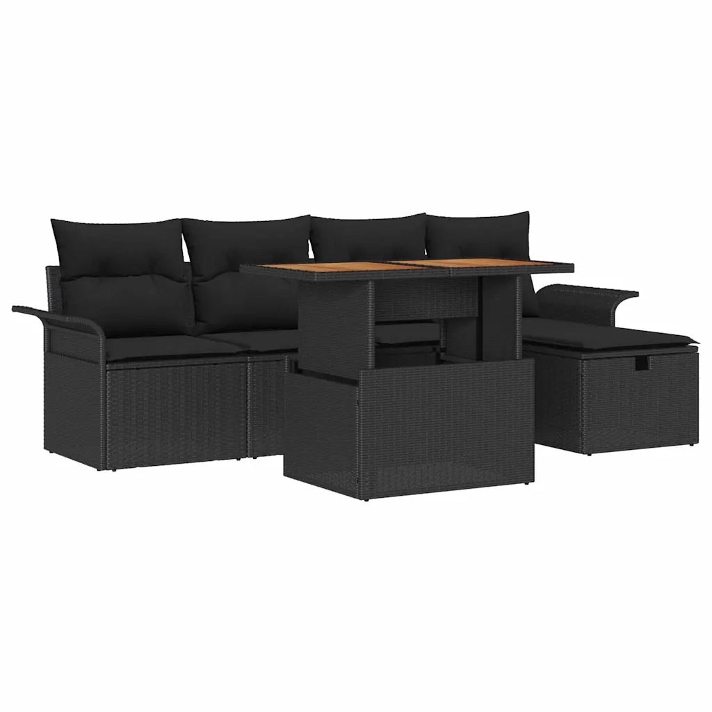 Set Divano da Giardino con cuscino 6 pcs Nero polyrattan