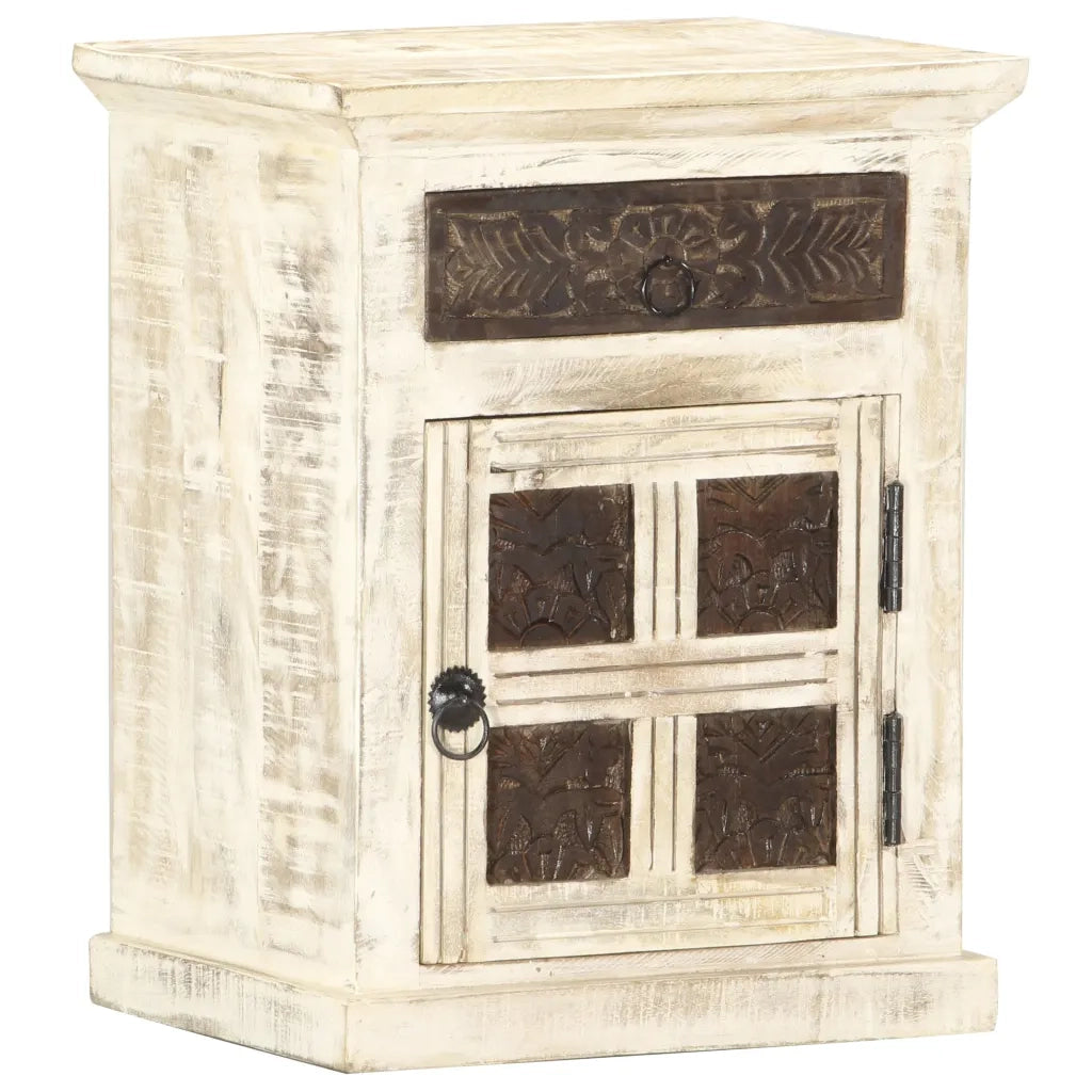 Comodino Bianco 40x30x50 cm in Legno Massello di Mango cod mxl 59395