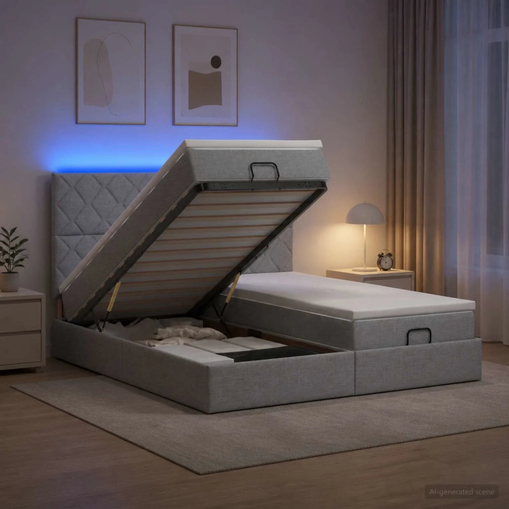 Letto Ottomano con Materasso e LED Grigio Chiaro 180 x 200 cm 3458458