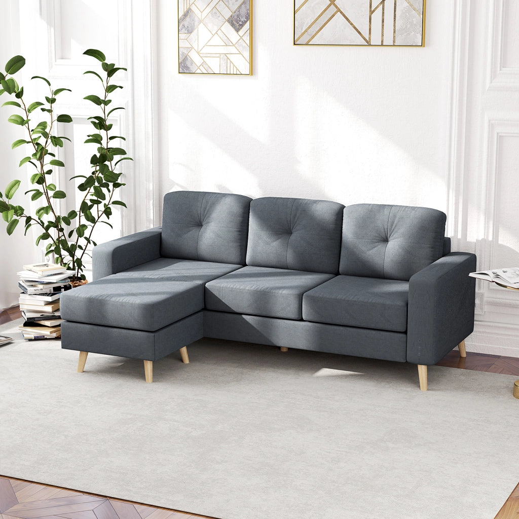 Divano 3 Posti Tessuto Grigio ¨C Zephmum ¨C 193x136x85