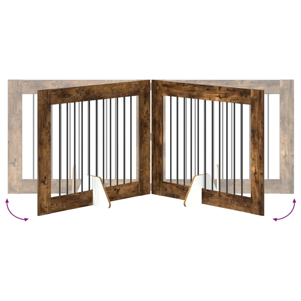 Cancello per cani con supporti 2 pcs Rovere Fumo 100 x 80 cm 892057