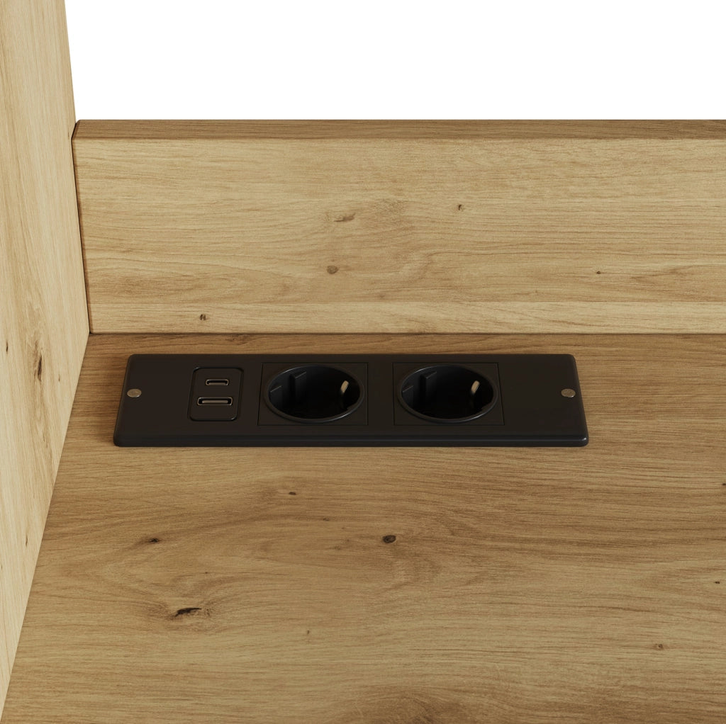 Mobile alto da sala da pranzo con prese e USB, effetto legno