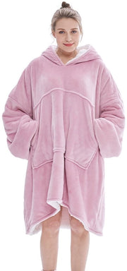 Pullover oversize con cappuccio integrato, maniche a pola, maglione caldo, unisex, con tasca laterale rimovibile, adatto a adulti, uomini, donne e adolescenti. Rosa.