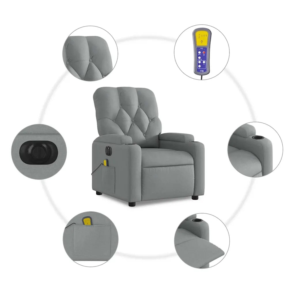 Divano Sedia-Poltrona Reclinabile Massaggio Elettrica Grigio Chiaro Tessuto 292664