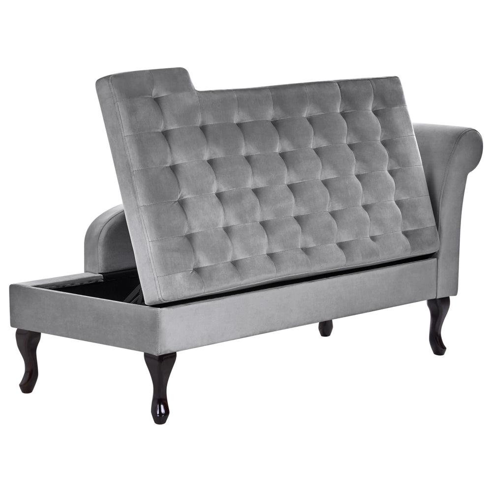 Chaise longue Grigio Chiaro Rivestimento In Velluto Gambe Nere Design Moderno Versione Destra
