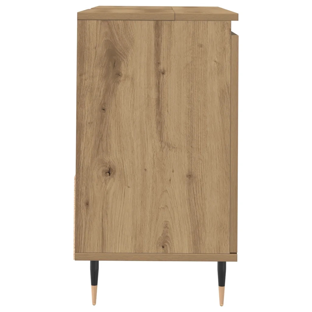 Mobiletto da bagno in legno composito 65 x 33 x 60 cm con ampio spazio contenitivo stile industriale finitura rovere artigianale 02_0051104