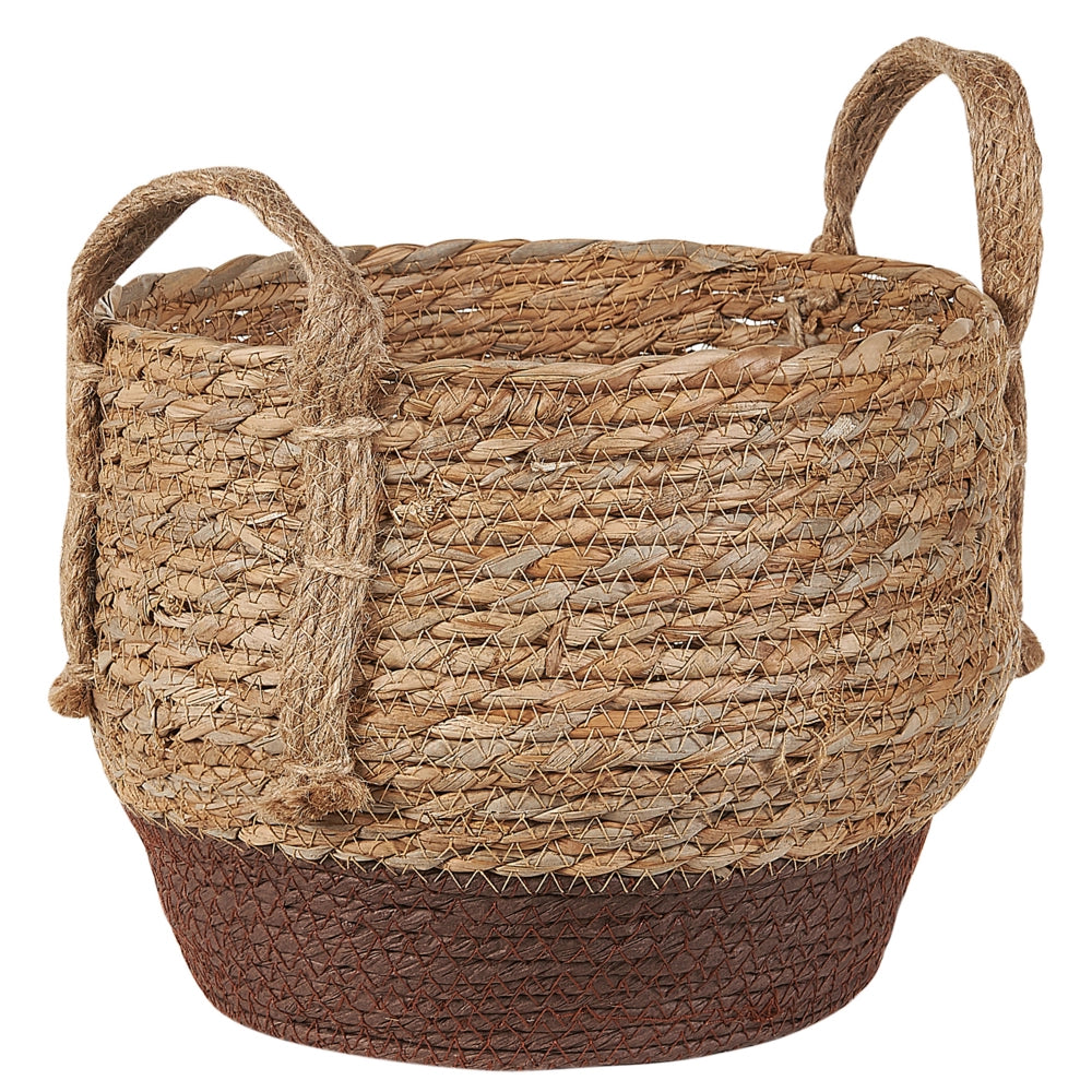 Set di 2 cesti per vasi da fiori in fibra marina naturale di colore beige e marrone stile boho rustico