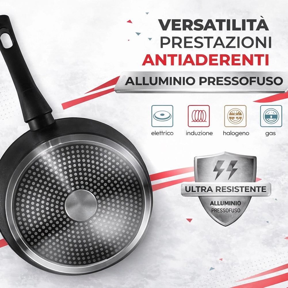 Batteria Pentole Rubino Suprem 24PZ Alluminio Pressofuso Nero Manici Removibili