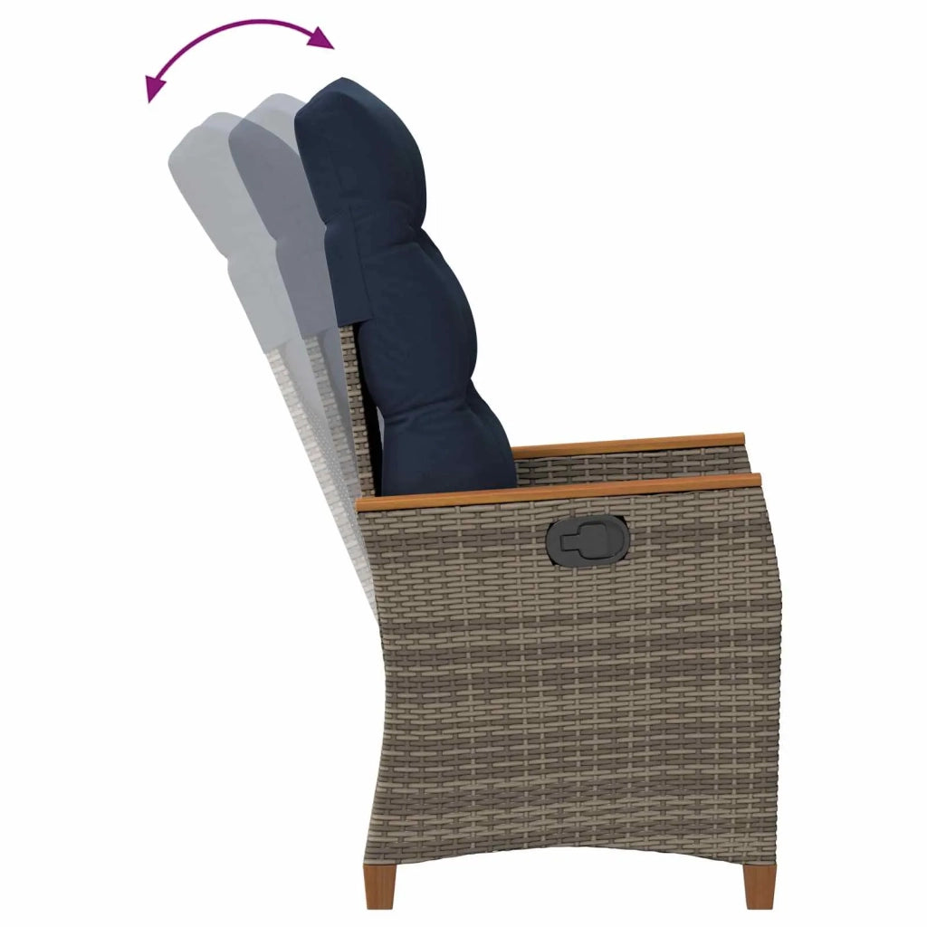 Sedia da Giardino | Sedie da Esterno reclinabile Grigio e Blu Navy polyrattan