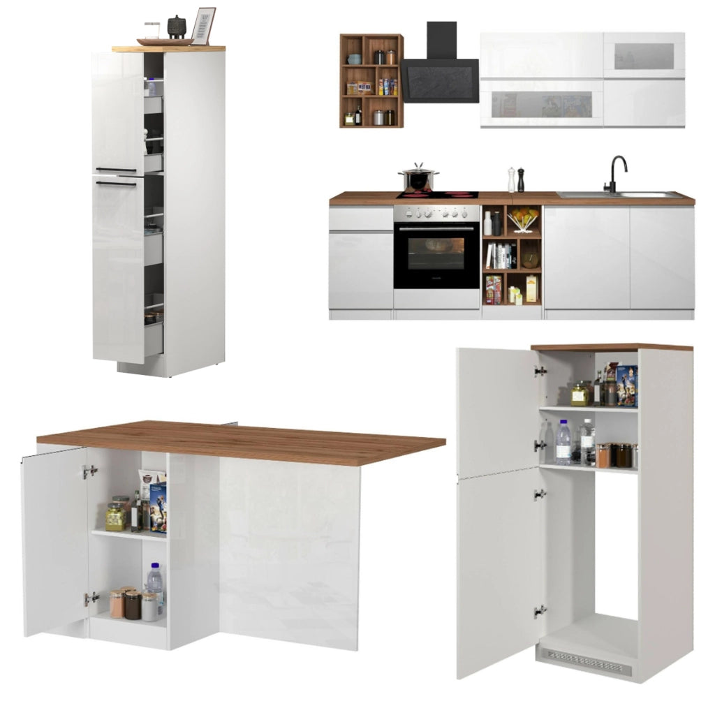 Cucinino Armend, Cucina Modulabile, Elettrodomestici non inclusi, Made in Italy, Bianco Lucido