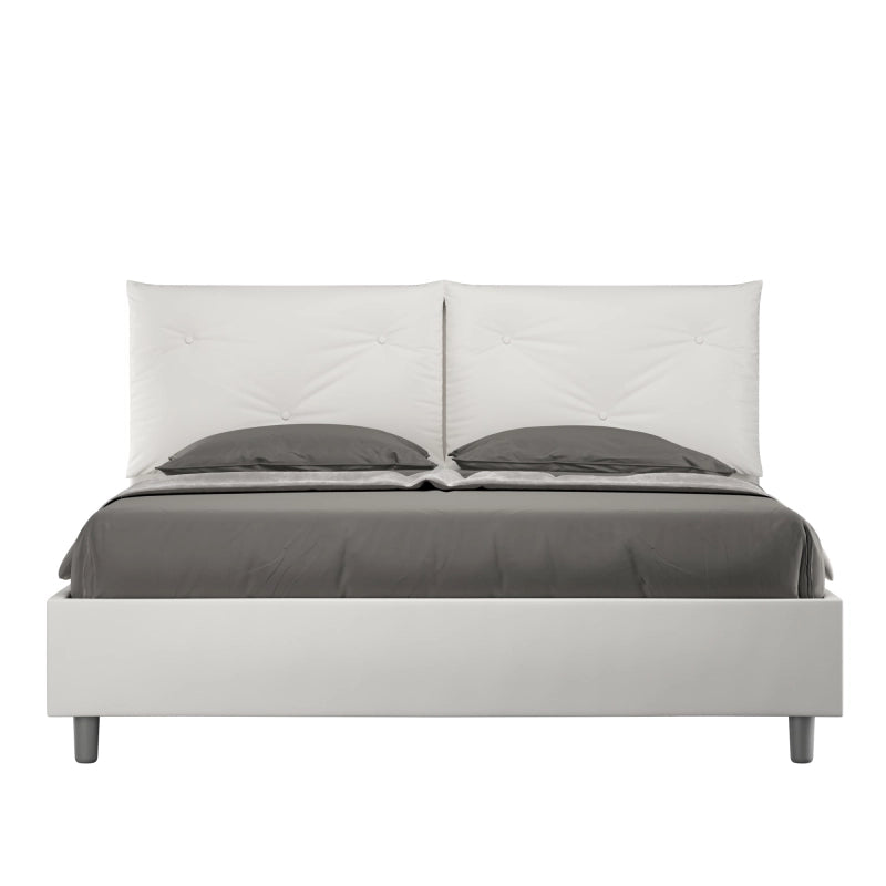 Letto imbottito Matrimoniale 160x190 cm Appia - Bianco,Similpelle,Contenitore