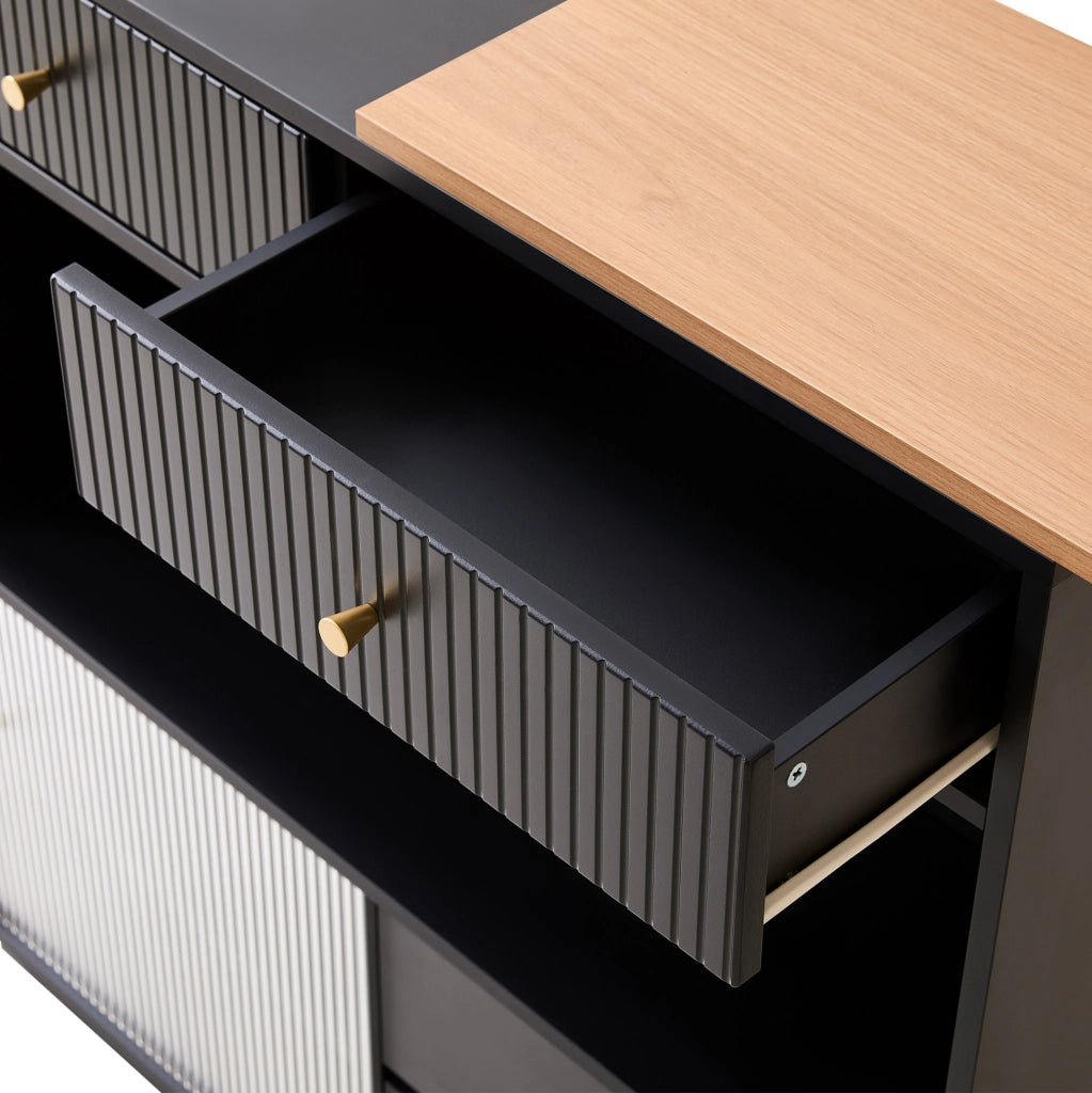 Isola cucina con bancone girevole 360°; LED RGB e vano contenitore; nera