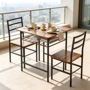 Set tavolo da pranzo ULEVR 80x50 cm con 2 sedie e ripiano, metallo e pannello truciolare marrone rustico e nero