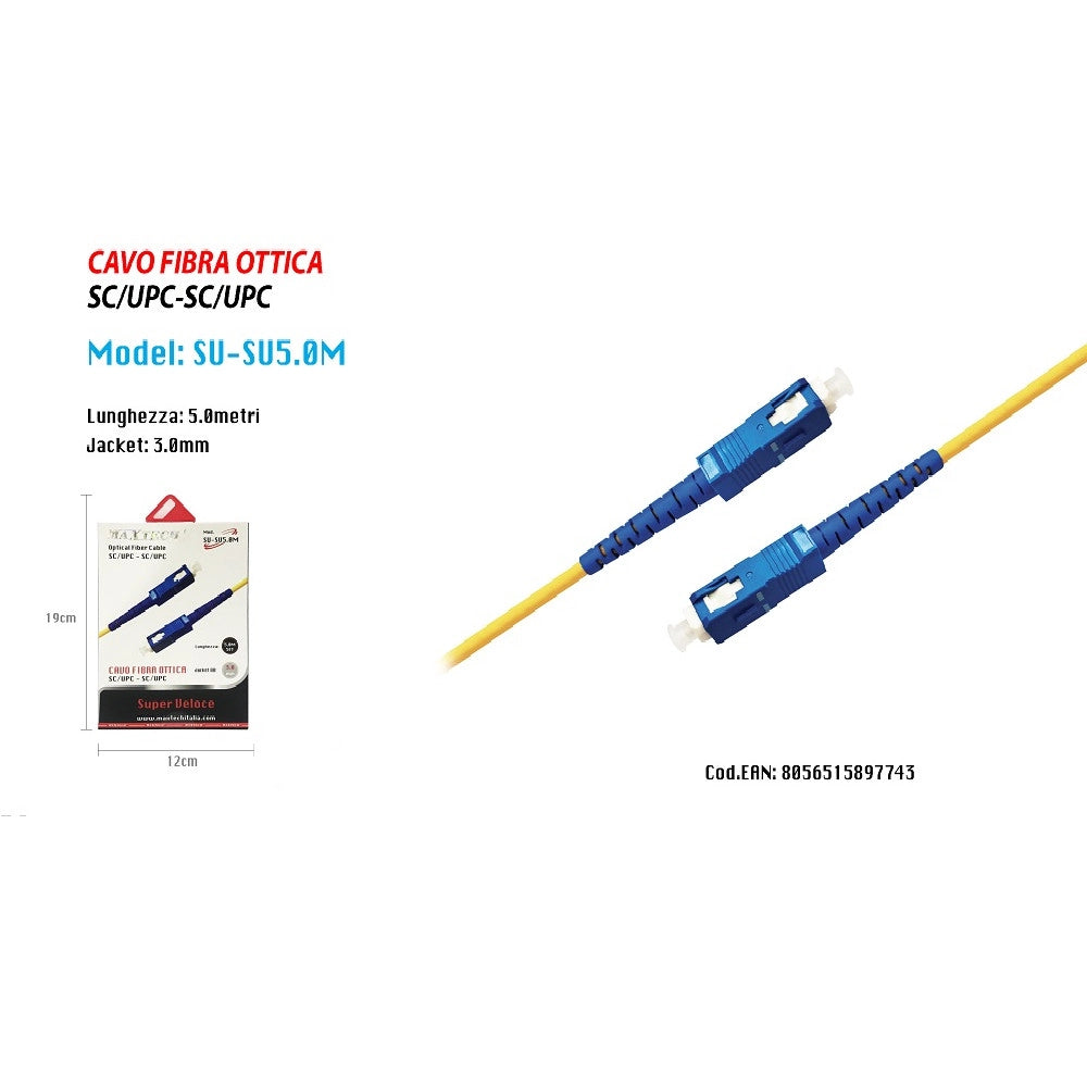 Trade Shop - Cavo Audio Fibra Ottica Connettore Rapido Optical Sc/upc 5 Mt Maxtech Su-su5.0m -