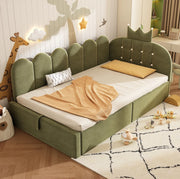 Letto daybed verde 90x200 cm in velluto con contenitore idraulico