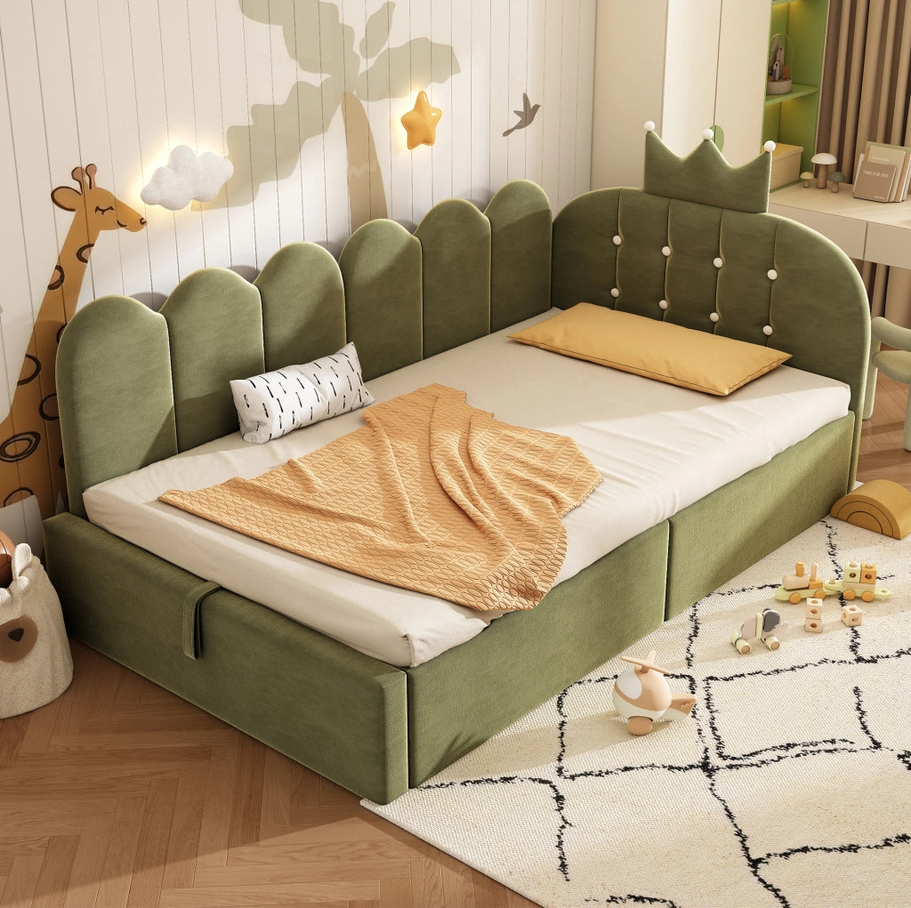 Letto daybed verde 90x200 cm in velluto con contenitore idraulico
