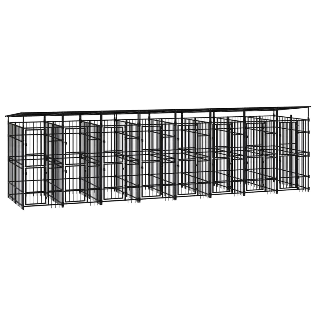 Cuccia/gabbia/recinto per animali domestici da esterno con tetto per cani acciaio 14,75 m² nero 02_0041741