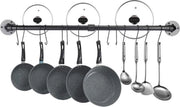 Sostegno per pentole e padelle 100 cm - Montaggio a parete - Binario regolabile - Coperchio cucina e appendiattrezzi.