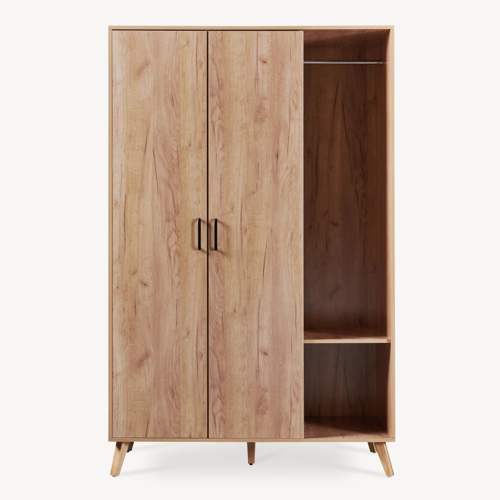 Armadio Guardaroba Norg con 2 Ante e 5 Scomparti 191x120x52 cm - Effetto Rovere [en.casa]