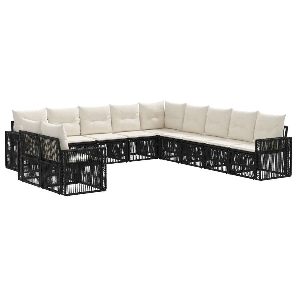 Set Divano da Giardino 11 pcs Nero e Bianco Crema polyrattan 3435175