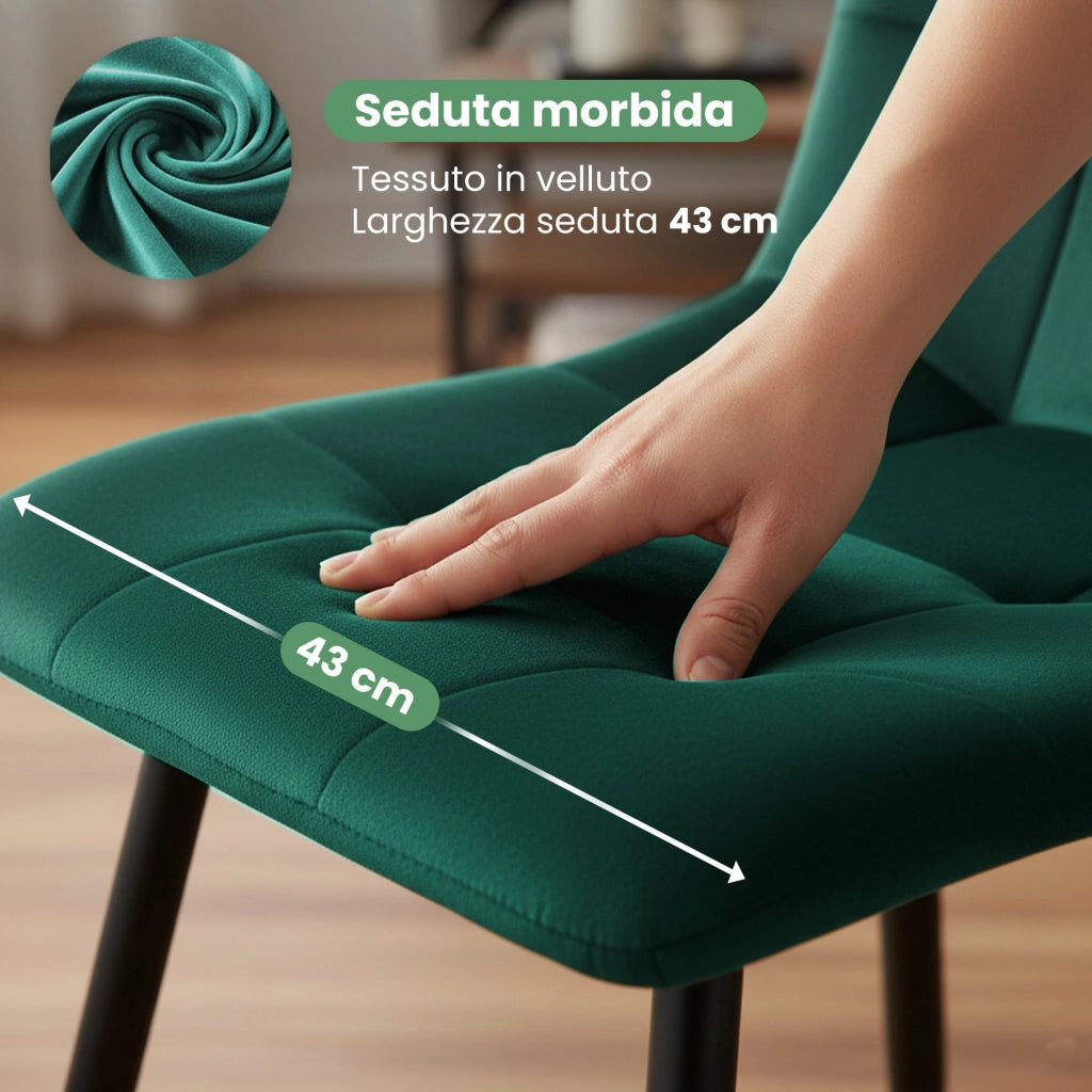 Set di 2 Sedie in velluto trapuntate NERO Verde Bottiglia gambe nere