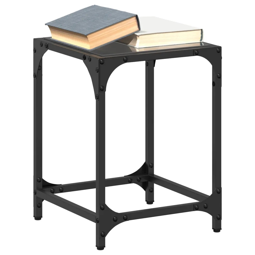 2 pz Tavolini da salotto | Tavolino da caff¨¨ | Tavolino da Soggiorno con Piano Vetro Nero 30x30x40cm Acciaio