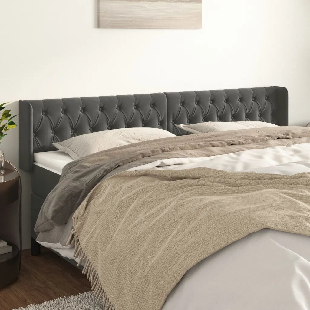 Testiera | Testata ad Orecchio Grigio Scuro 203x16x78/88 cm in Velluto