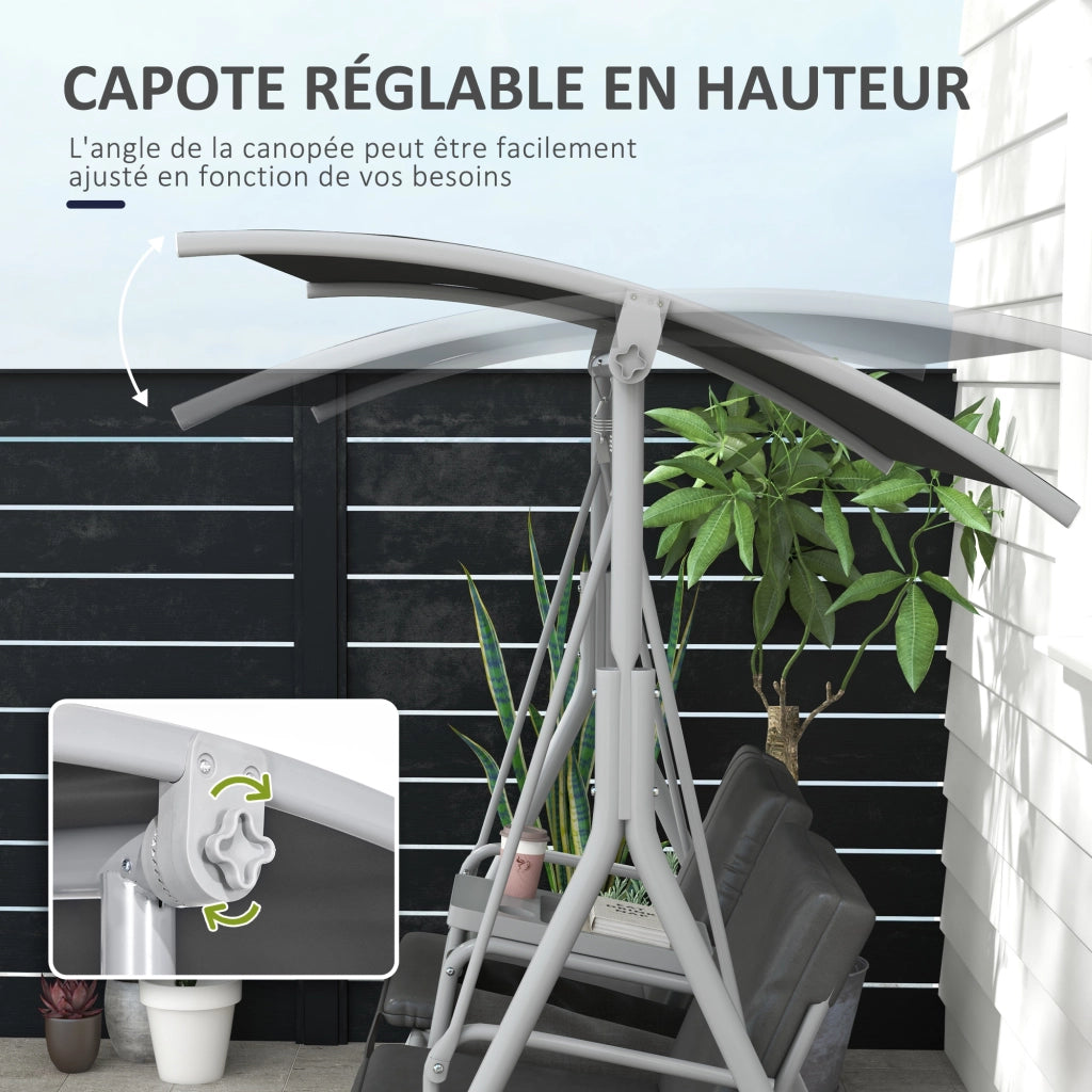 Balancelle 2 posti per giardino con tavolino ¨C zephmum ¨C grigio 175x112x158 cm