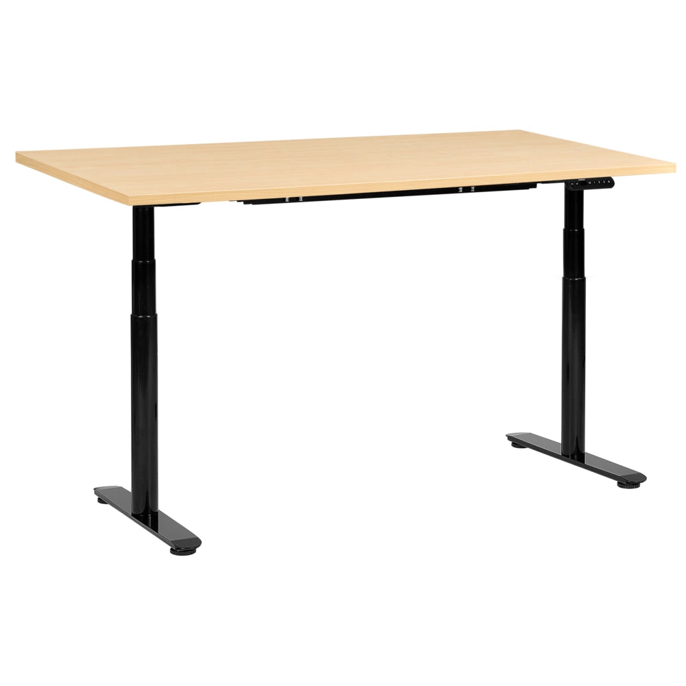 Scrivania regolabile in altezza elettricamente bianco 160 x 72 cm nero e marrone chiaro in acciaio verniciato a polvere
