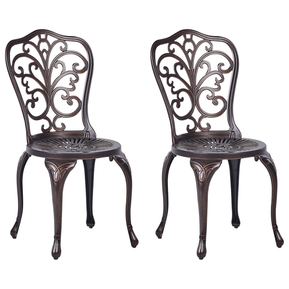 Set di 2 sedie da giardino in alluminio marrone senza braccioli Bistro Dining in stile vintage in metallo