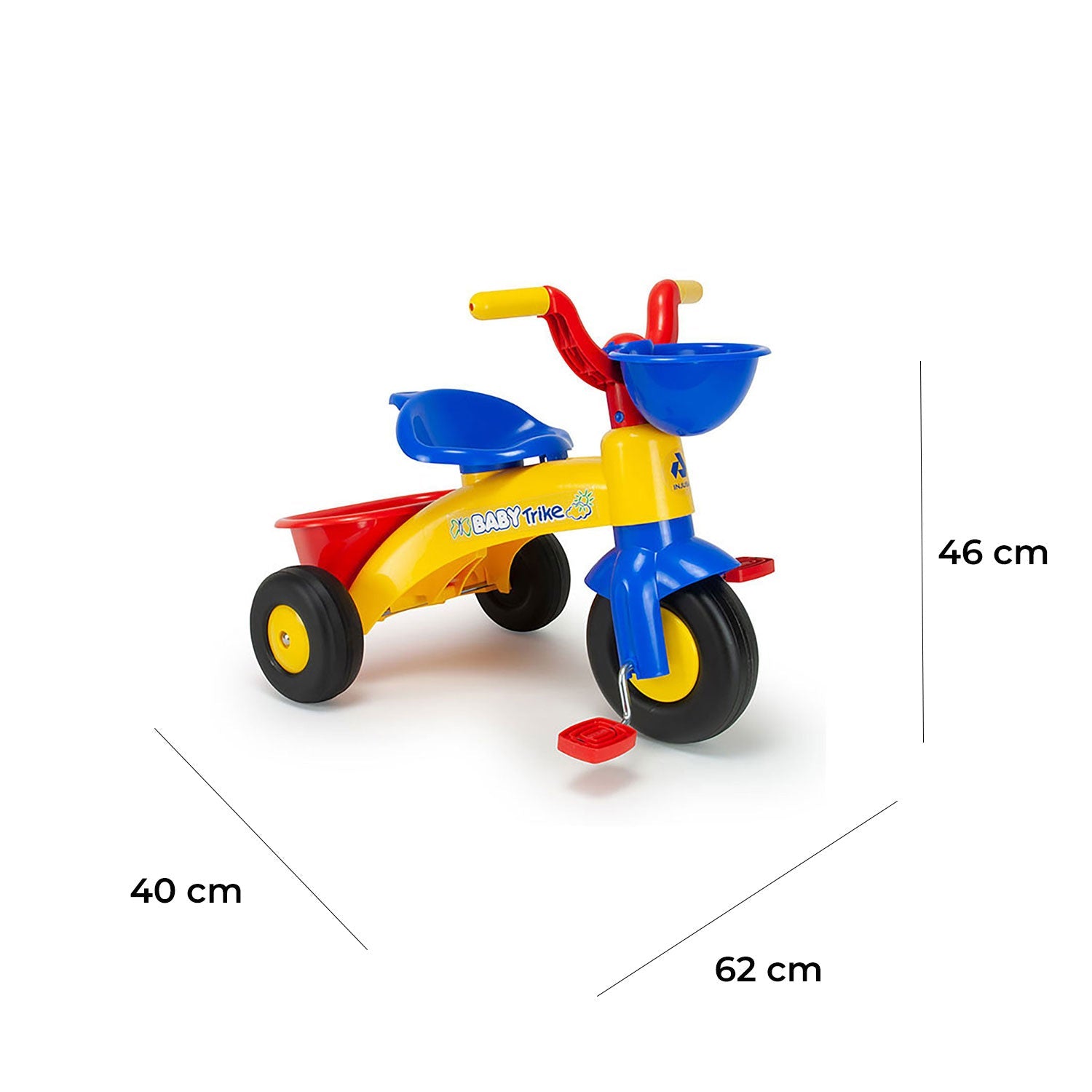 Triciclo per Bambini 62x40x46 cm con Pedali e doppio Cestino