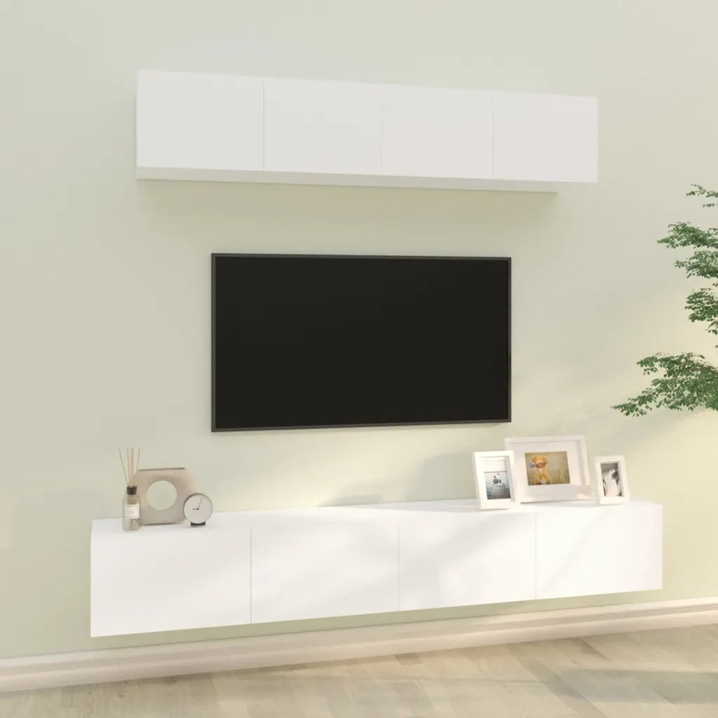 Set di Mobili Porta TV 4 pz-Set di 4 Credenza per TV Bianco in Legno Multistrato 337303
