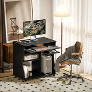 Scrivania PC nera con ruote e ripiano tastiera 80x48x75 cm